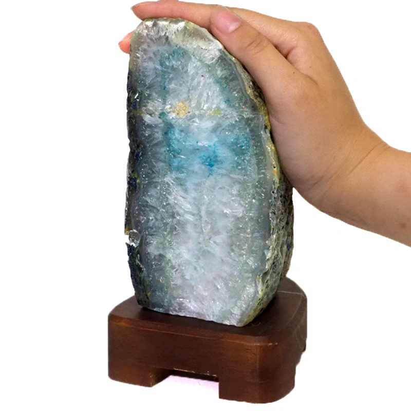 1.28kg Teal Agate Lamp ? Timber Base J1427 5 Teal Agate Lamp – Timber Base J1427 | Himalayan Salt Factory