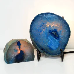 0.68kg Blue Agate Slice Lamp with Tea Light Candle Holder J124 | Himalayan Salt Factory