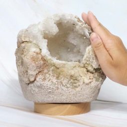 Natural Calcite Geode Lamp with Large LED Light Base DN1763 | Himalayan Salt Factory