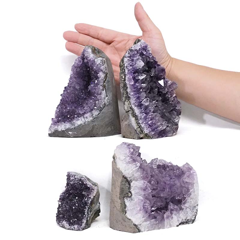 3.40kg Amethyst Crystal Geode Specimen Set 4 Pieces DK962 4 Amethyst Crystal Geode Specimen Set 4 Pieces DK962 | Himalayan Salt Factory