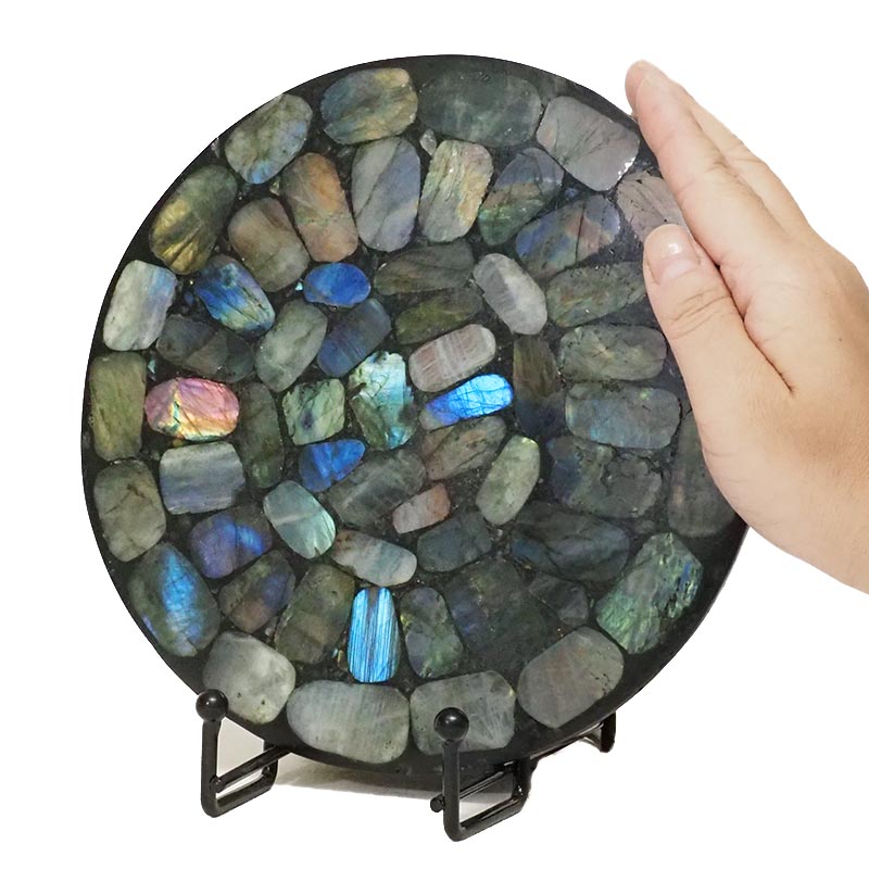 Labradorite Round Disc Slab Night Light - Large 5 Labradorite Round Disc Slab Night Light - Large | Himalayan Salt Factory