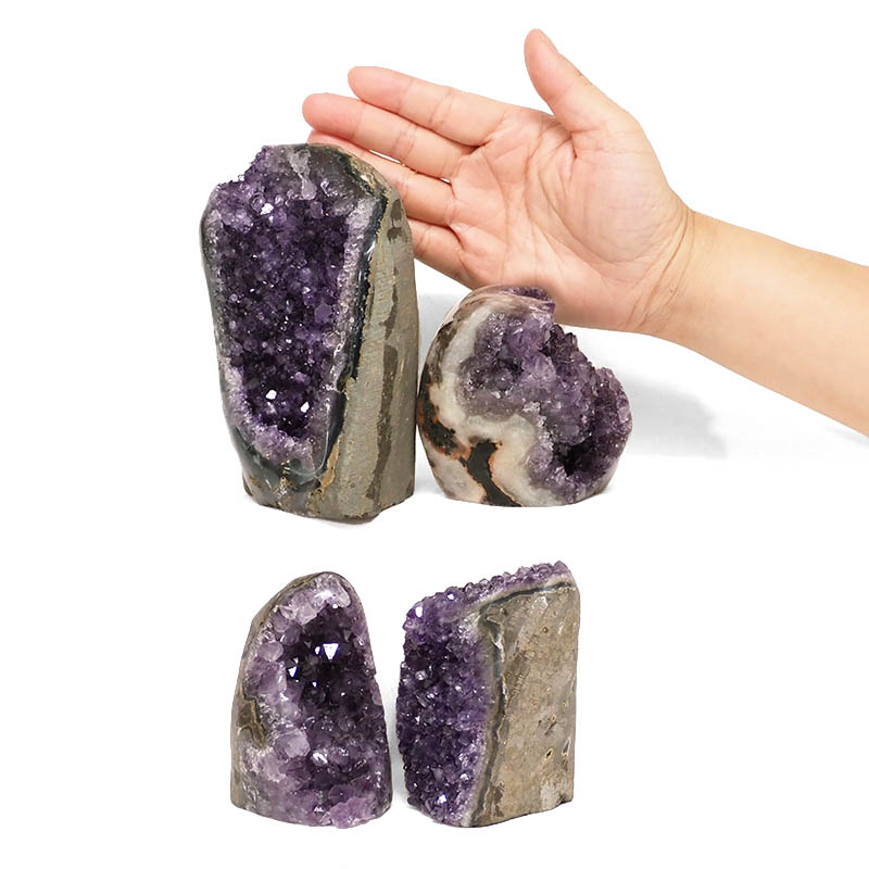 2.54kg Amethyst Polished Crystal Geode Specimen Set 4 Pieces DN1870 4 Amethyst Polished Crystal Druze Specimen Set 4 DN1870 | Himalayan Salt Factory