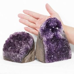 Amethyst Polished Crystal Geode Specimen Set 2 Pieces DN1899 | Himalayan Salt Factory