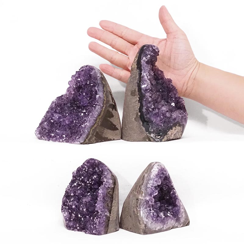 2.70kg Amethyst Polished Crystal Geode Specimen Set 4 Pieces DR512 4 Amethyst Polished Crystal Druze Specimen Set 4 DR512 | Himalayan Salt Factory