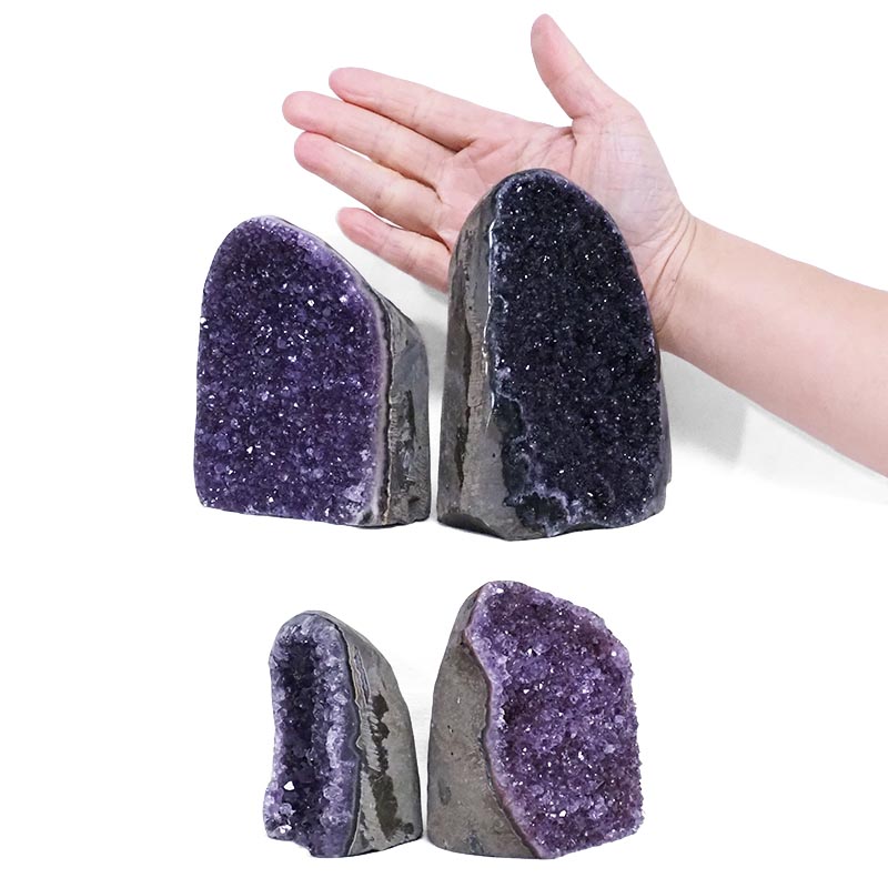 2.84kg Amethyst Polished Crystal Geode Specimen Set 4 Pieces DV3 4 Amethyst Polished Crystal Geode Specimen Set 4 Pieces DV3 | Himalayan Salt Factory