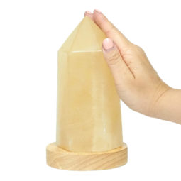 Honey Calcite Point with LED Light Large Display Base DK1002 | Himalayan Salt Factory