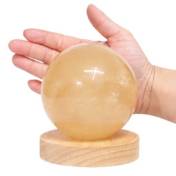 Honey Calcite Sphere with LED Light Large Display Base DV118 | Crystal Factory