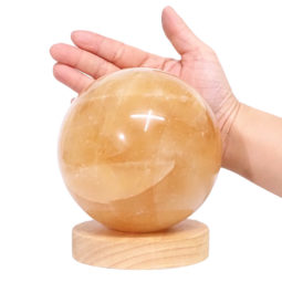 Honey Calcite Sphere with LED Light Large Display Base DV119 | Crystal Factory