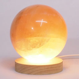 Honey Calcite Sphere with LED Light Large Display Base DV119 | Crystal Factory