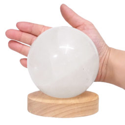 White Calcite Sphere with LED Light Large Display Base DV117 | Crystal Factory