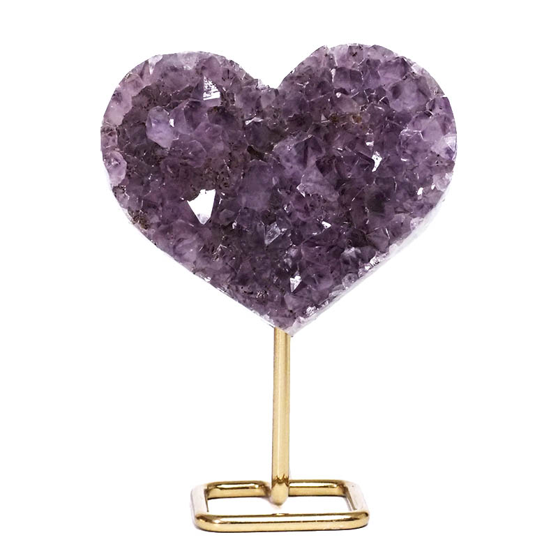 0.71kg Amethyst Druze Heart on Stand DV138 3 Amethyst Druze Heart on Stand DV138 | Crystal Factory