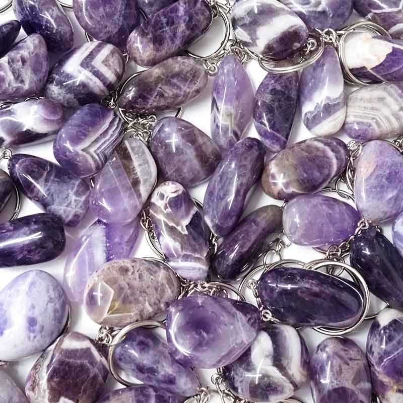 Amethyst Tumbled Crystal Keychain 5 Amethyst Tumbled Crystal Keychain | Crystal Factory