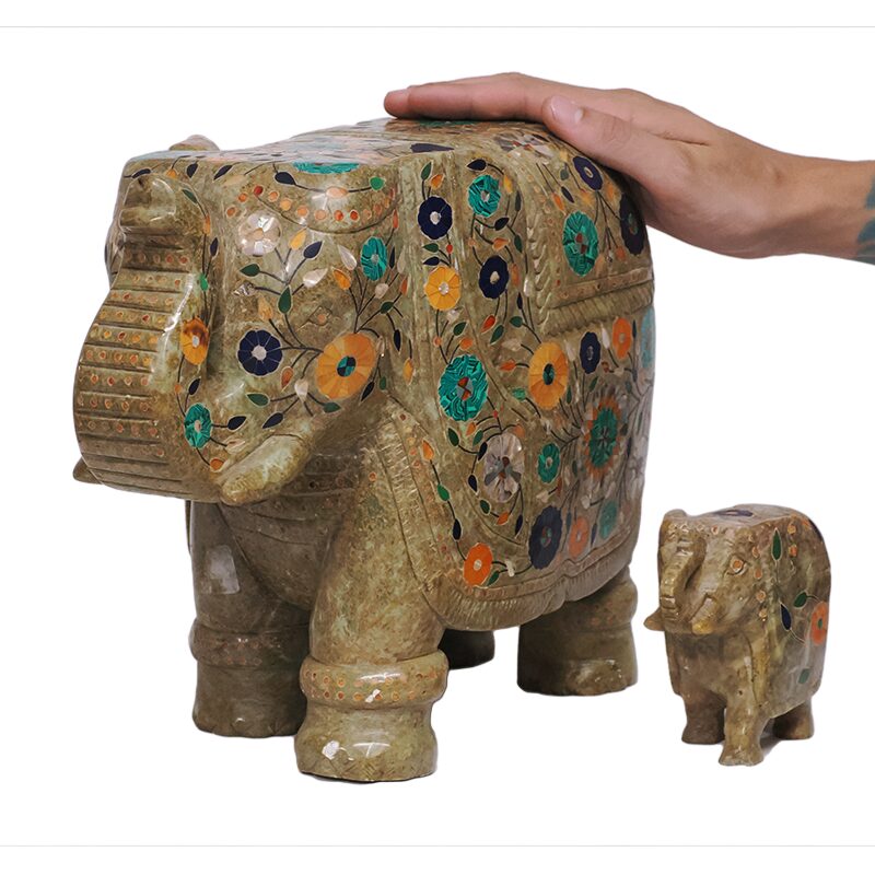 22kg Marble Inlay Stone Elephant Set DS2798 2 Marble Inlay Stone Elephant Set DS2798 | Crystal Factory