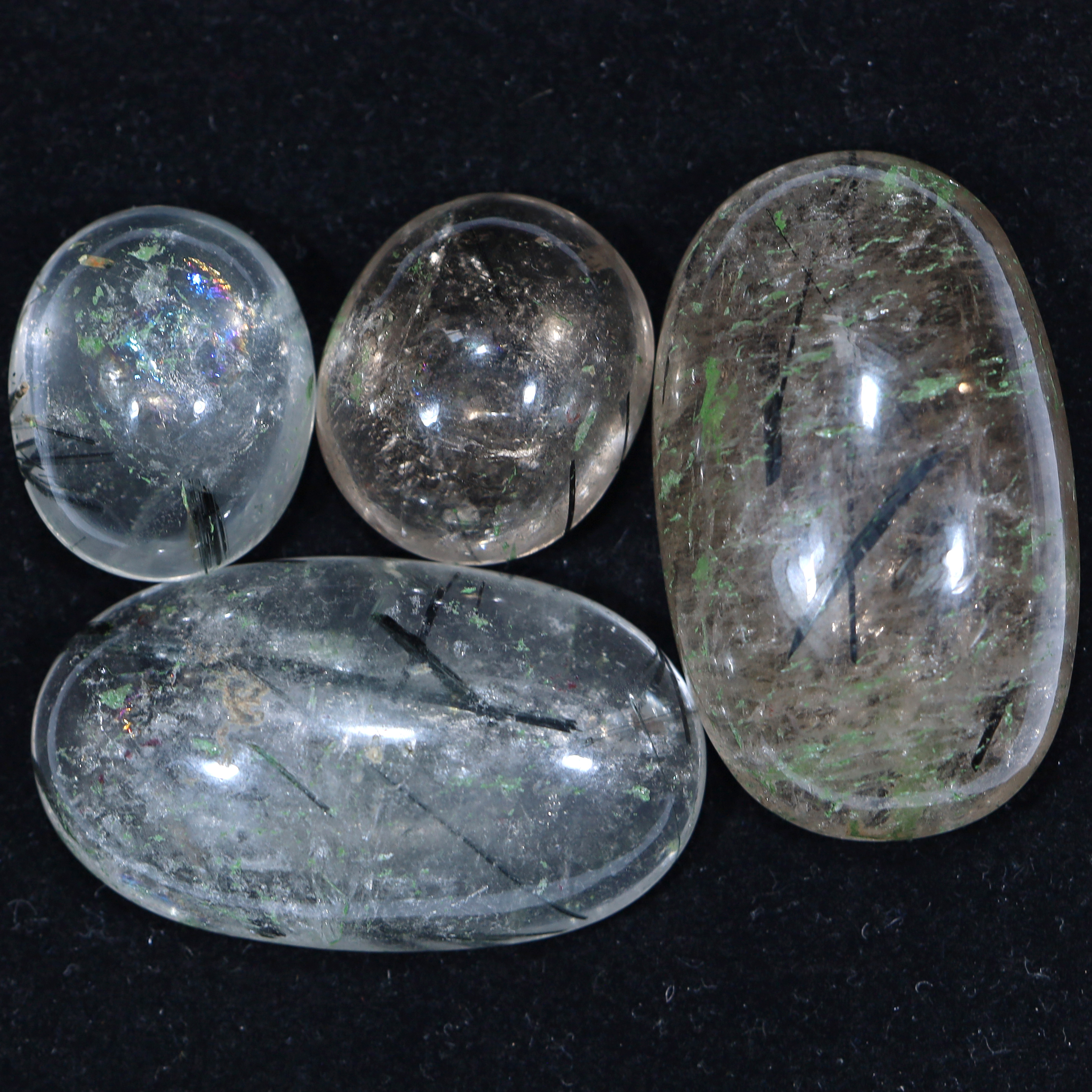 Tourmalinated Quartz Cabochon Stones Parcel 4 Pieces DV178 4 Tourmalinated Quartz Cabochon Stones Parcel 4 Pieces DV178 | Crystal Factory