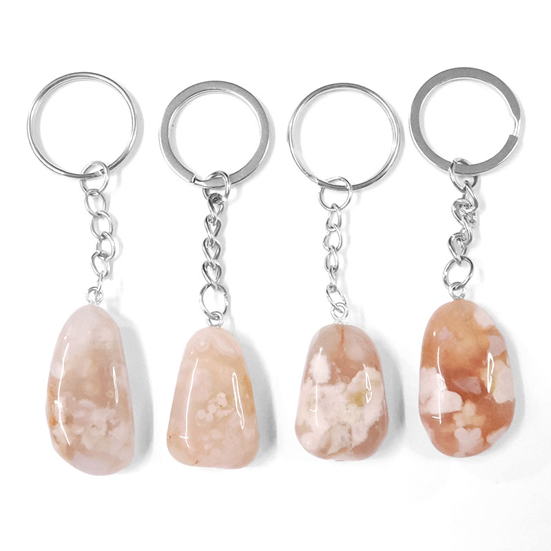 Flower Agate Tumbled Crystal Keychain 5 Flower Agate Tumbled Crystal Keychain | Crystal Factory