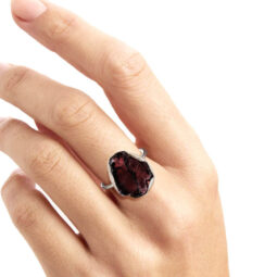 Natural Garnet Rough Ring - Adjustable Sliver Plated | Crystal Factory