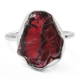 Natural Garnet Rough Ring - Adjustable Sliver Plated | Crystal Factory