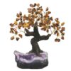 Tiger Eye Gemstone Bonsai Tree on Amethyst Cluster 24 Branches | Crystal Factory
