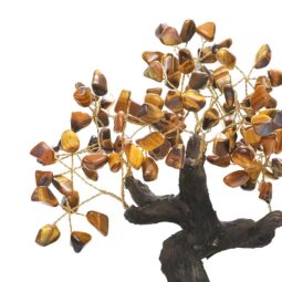 Tiger Eye Gemstone Bonsai Tree on Amethyst Cluster 24 Branches | Crystal Factory