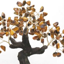Tiger Eye Gemstone Bonsai Tree on Amethyst Cluster 24 Branches | Crystal Factory