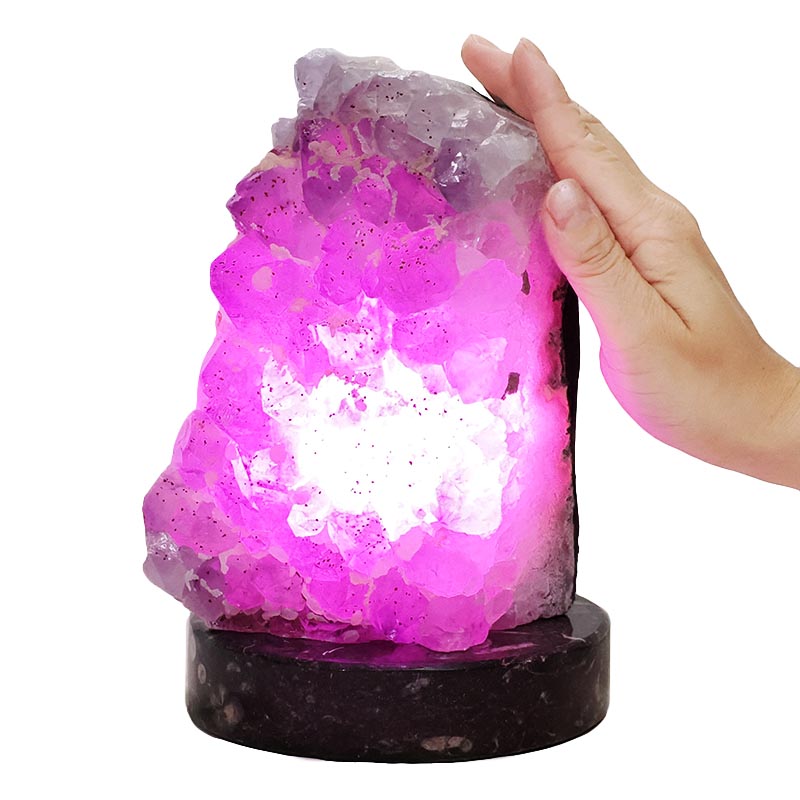 4.53kg Amethyst Lamp on Orthoseras Base - Purple LED Bulb DS2907 5 Amethyst Lamp on Orthoseras Base - Purple LED Bulb DS2907 | Crystal Factory