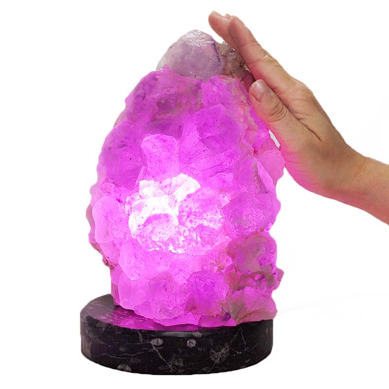 5.38kg Amethyst Lamp on Orthoseras Base - Purple LED Bulb DS2908 5 Amethyst Lamp on Orthoseras Base - Purple LED Bulb DS2908 | Crystal Factory