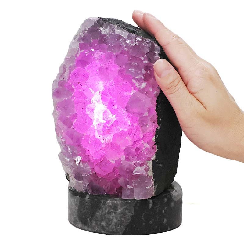 2.92kg Amethyst Lamp on Orthoseras Base - Purple LED Bulb DS2909 5 Amethyst Lamp on Orthoseras Base - Purple LED Bulb DS2909 | Crystal Factory
