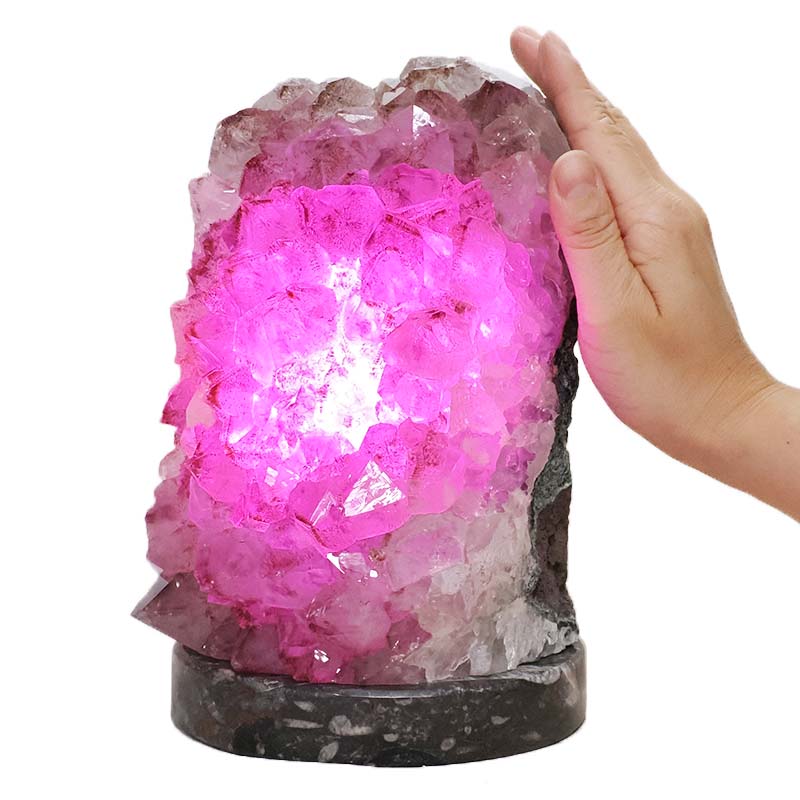 5.59kg Amethyst Lamp on Orthoseras Base - Purple LED Bulb DS2911 5 Amethyst Lamp on Orthoseras Base - Purple LED Bulb DS2911 | Crystal Factory