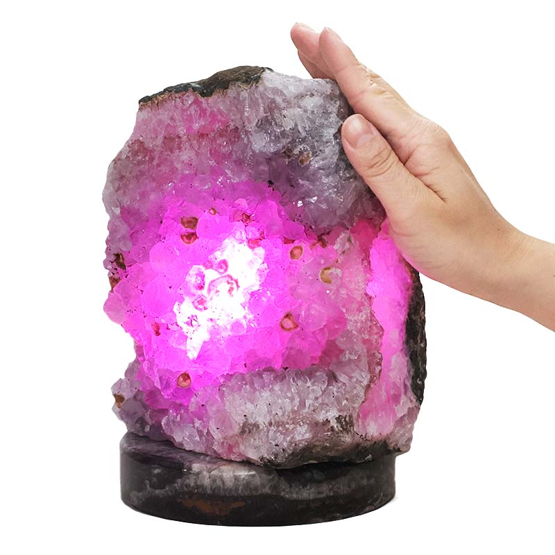 5.24kg Amethyst Lamp on Orthoseras Base - Purple LED Bulb DS2912 5 Amethyst Lamp on Orthoseras Base - Purple LED Bulb DS2912 | Crystal Factory