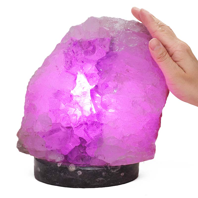 7.59kg Amethyst Lamp on Orthoseras Base - Purple LED Bulb DS2914 5 Amethyst Lamp on Orthoseras Base - Purple LED Bulb DS2914 | Crystal Factory