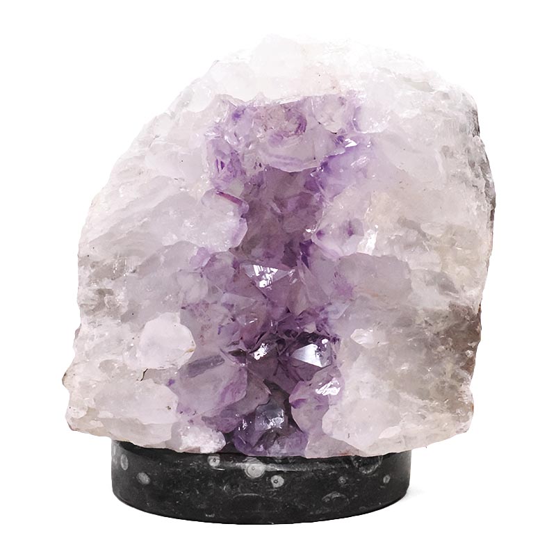 7.59kg Amethyst Lamp on Orthoseras Base - Purple LED Bulb DS2914 3 Amethyst Lamp on Orthoseras Base - Purple LED Bulb DS2914 | Crystal Factory