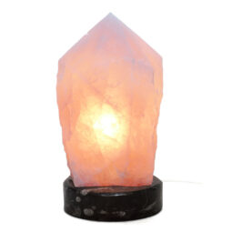 Rose Quartz Point Lamp with Ancient Fossil Orthoceras Base | Crystal Factory