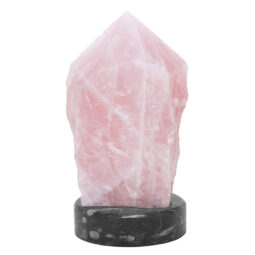 Rose Quartz Point Lamp with Ancient Fossil Orthoceras Base | Crystal Factory