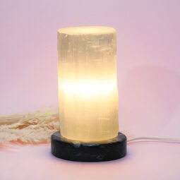 Selenite Lamp with Ancient Fossil Orthoceras Base 15cm | Crystal Factory