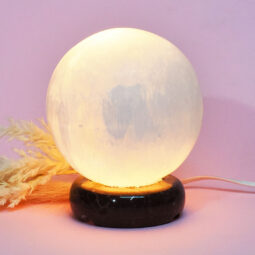 Selenite Sphere Lamp Marble Base – Energy Efficient | Crystal Factory
