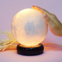 Selenite Sphere Lamp Marble Base – Energy Efficient | Crystal Factory