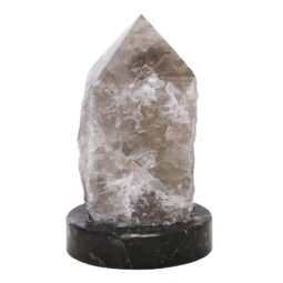 Smoky Quartz Point Lamp with Ancient Fossil Orthoceras Base | Crystal Factory
