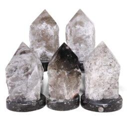 Smoky Quartz Point Lamp with Ancient Fossil Orthoceras Base | Crystal Factory