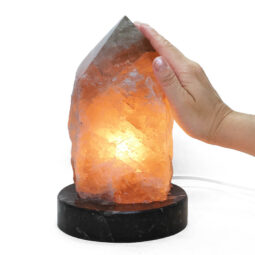 Smoky Quartz Point Lamp with Ancient Fossil Orthoceras Base | Crystal Factory