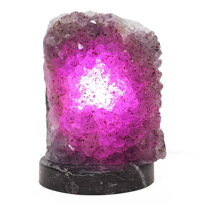 4.38kg Amethyst Lamp on Orthoseras Base - Purple LED Bulb DS2915 4 Amethyst Lamp on Orthoseras Base - Purple LED Bulb DS2915 | Crystal Factory