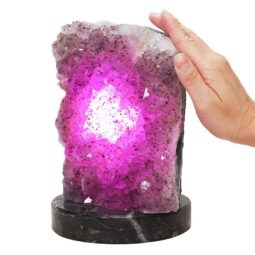 4.38kg Amethyst Lamp on Orthoseras Base - Purple LED Bulb DS2915 7 Amethyst Lamp on Orthoseras Base - Purple LED Bulb DS2915 | Crystal Factory