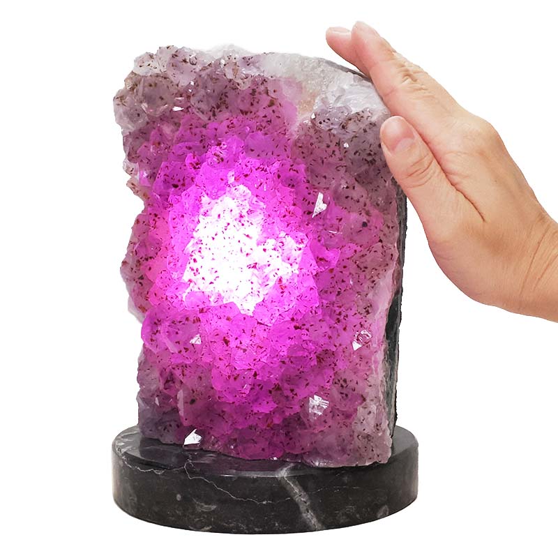 4.38kg Amethyst Lamp on Orthoseras Base - Purple LED Bulb DS2915 5 Amethyst Lamp on Orthoseras Base - Purple LED Bulb DS2915 | Crystal Factory