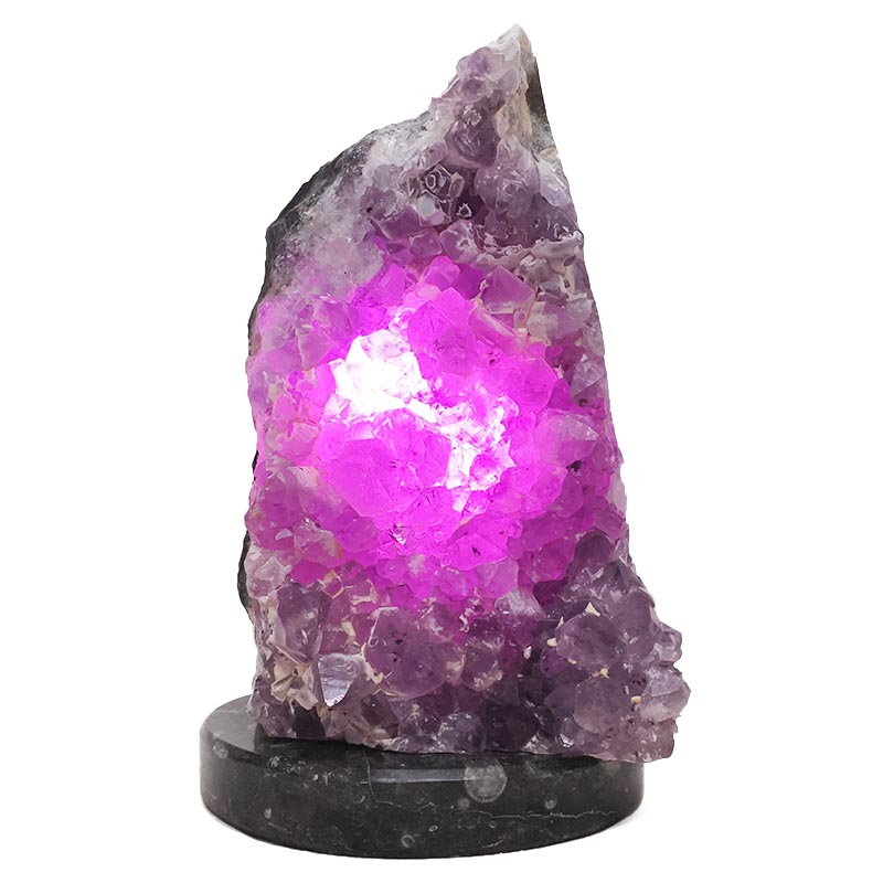 4.15kg Amethyst Lamp on Orthoseras Base - Purple LED Bulb DS2918 4 Amethyst Lamp on Orthoseras Base - Purple LED Bulb DS2918 | Crystal Factory
