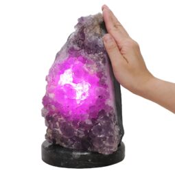 4.15kg Amethyst Lamp on Orthoseras Base - Purple LED Bulb DS2918 7 Amethyst Lamp on Orthoseras Base - Purple LED Bulb DS2918 | Crystal Factory