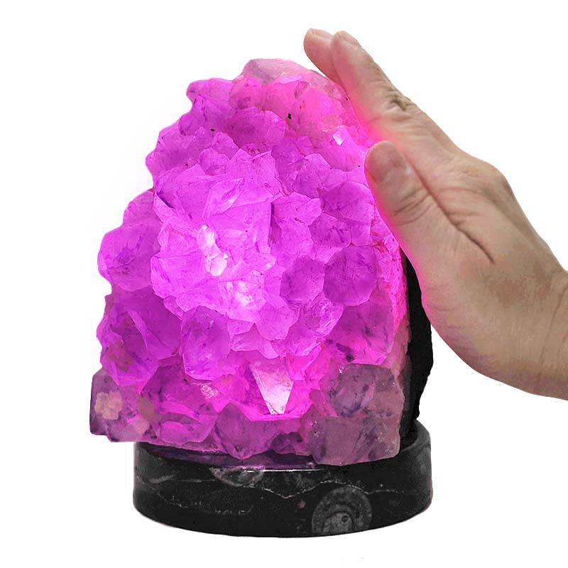 2.72kg Amethyst Lamp on Orthoseras Base - Purple LED Bulb DS2919 5 Amethyst Lamp on Orthoseras Base - Purple LED Bulb DS2919 | Crystal Factory