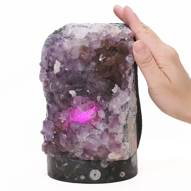 3.31kg Amethyst Lamp on Orthoseras Base - Purple LED Bulb DS2920 5 Amethyst Lamp on Orthoseras Base - Purple LED Bulb DS2920 | Crystal Factory