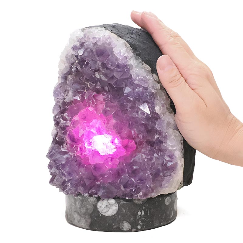 3.76kg Amethyst Lamp on Orthoseras Base - Purple LED Bulb DS2921 5 Amethyst Lamp on Orthoseras Base - Purple LED Bulb DS2921 | Crystal Factory
