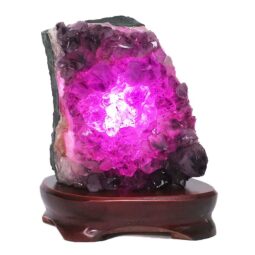 Amethyst Lamp on Wooden Base – Purple LED Bulb DB735 | Crystal Factory