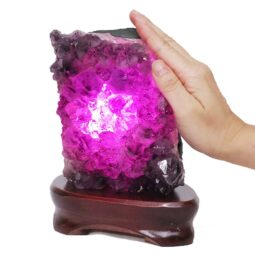 Amethyst Lamp on Wooden Base – Purple LED Bulb DB735 | Crystal Factory