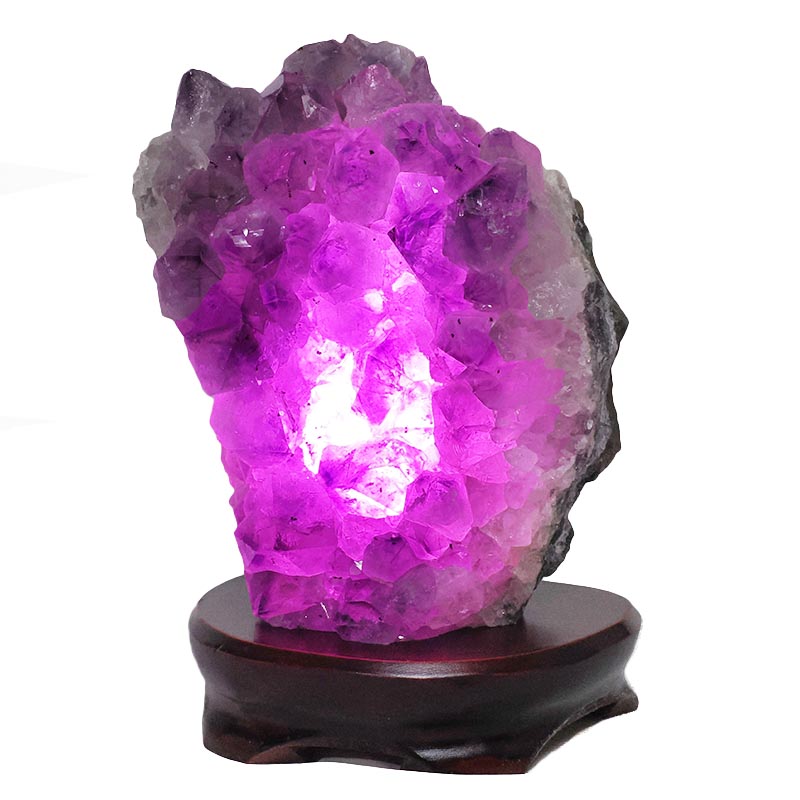 3.33kg Amethyst Lamp on Wooden Base - Purple LED Bulb DB736 5 Amethyst Lamp on Wooden Base – Purple LED Bulb DB736 | Crystal Factory